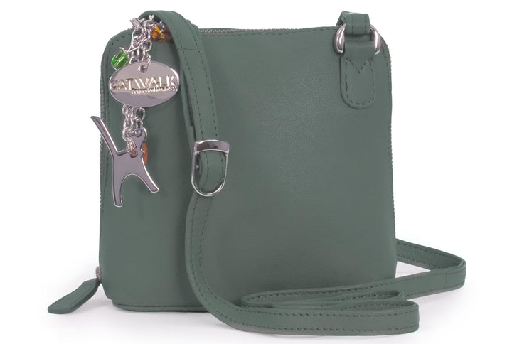 Catwalk Collection Handbags - Leder - Klien Umhängetasche/Schultertasche - LENA S Grün, S Grün