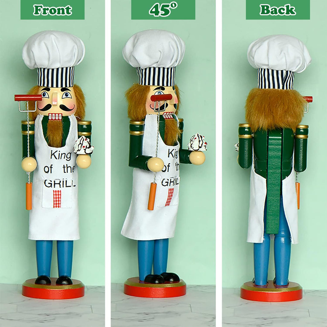 AULUDA 38,1 cm Weihnachts-Dekorativer Nussknacker, Koch mit Grillgabel und Kuchen, handgefertigte Ho