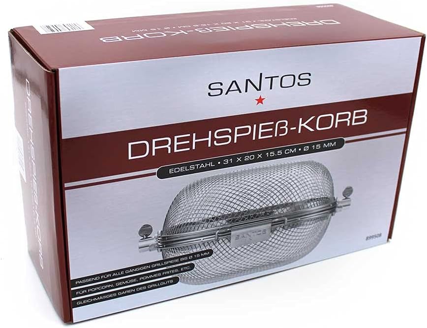 SANTOS XS Drehspiess-Korb für Drehspiesse (⌀ max 14mm) - Grillkorb für kleine Grills - Grillzubehör