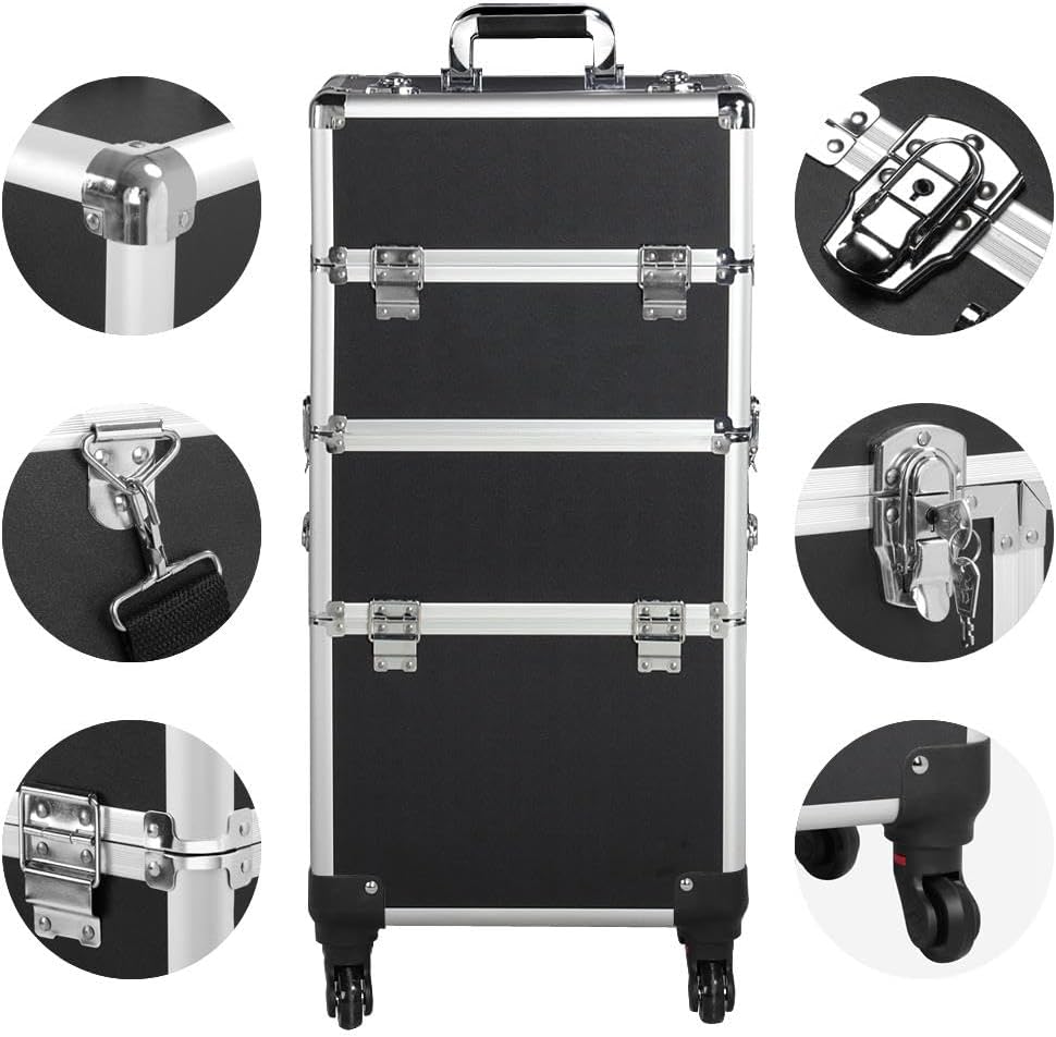 Yaheetech 3 in 1 Friseurkoffer Alu Kosmetikkoffer Trolley Beautycase Koffer Trolley mit Schlösser un