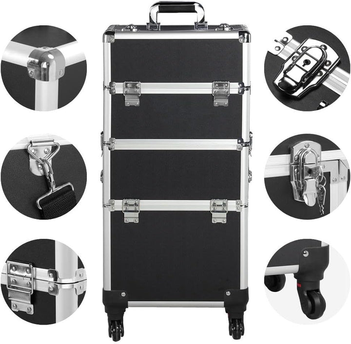 Yaheetech 3 in 1 Friseurkoffer Alu Kosmetikkoffer Trolley Beautycase Koffer Trolley mit Schlösser un