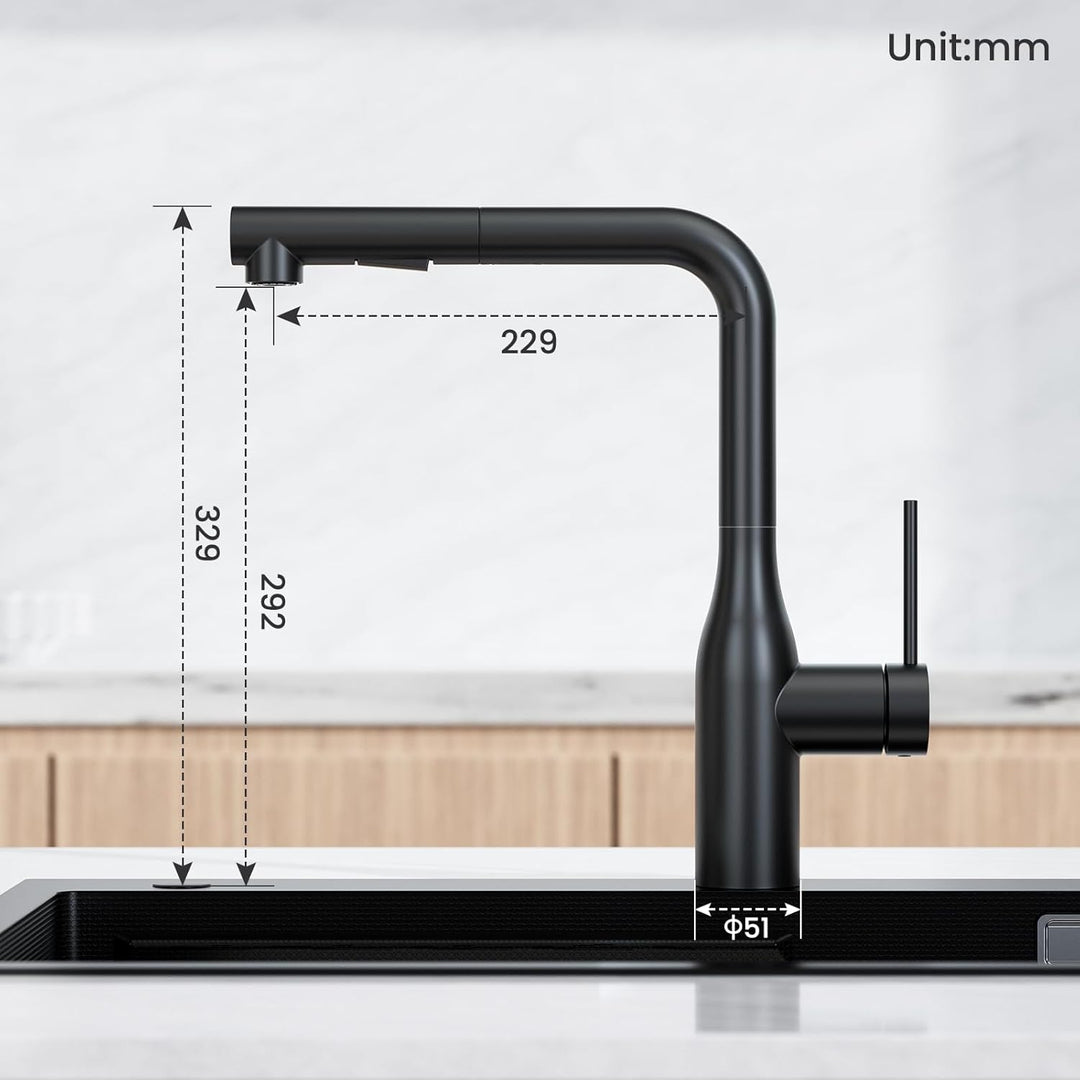 CECIPA Wasserhahn Küche Ausziehbar, Hochdruck Küchenarmatur Schwarz, 360° Schwenk Armatur Küche, Rob