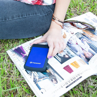 Transcend TS4TSJ25H3B 4TB portable Festplatte (HDD) in grau/blau mit Backup-Funktion (Datensicherung