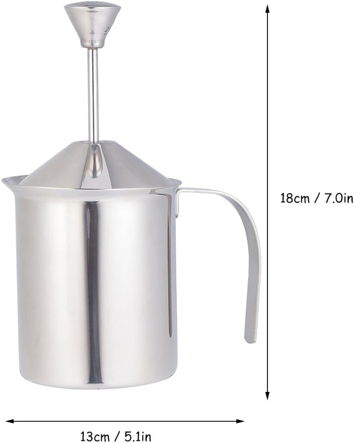 Milchschäumer Manuell aus Edelstahl mit Doppelsieb 400 ml für Cappuccino und Kaffee Hitzebeständig f