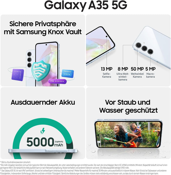 Samsung Galaxy A35 5G Enterprise Edition, Android Smarthone, Business-Handy mit 6 GB RAM / 128 GB, 5
