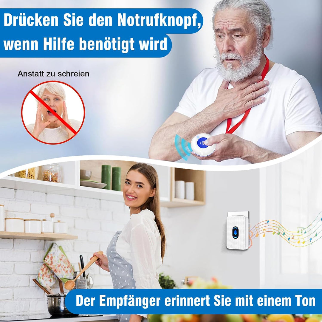 Drahtloses Pager-Alarmsystem für Pflegekräfte Notrufknopf für Senioren Hausnotruf SOS-Anruftaste für