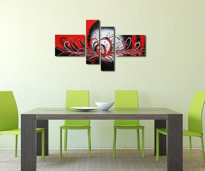 Fokenzary Leinwandbild handgemalt Rot und Schwarz modern abstrakt fliessende Farben gerahmt fertig z