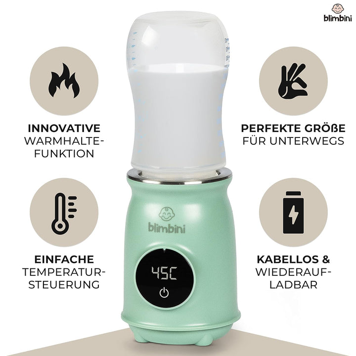 blimbini® Pro | All-In-One Baby Flaschenwärmer für unterwegs mit Akku - to go mit USB, ideal zum Rei