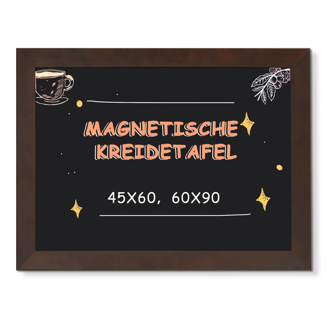 DOLLAR BOSS Magnetische Kreidetafel 60x45 cm, Magnettafel Schwarz mit Rahmen aus massivem Kiefernhol