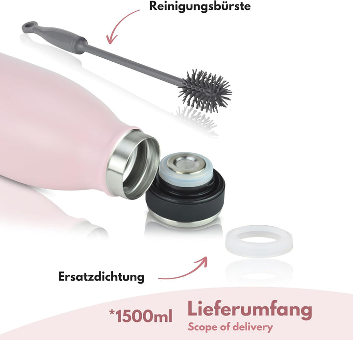 Milu Edelstahl Trinkflasche 350ml, 500ml, 750ml, 1000ml, 1.5L – Thermosflasche, Isolierte Wasserflas