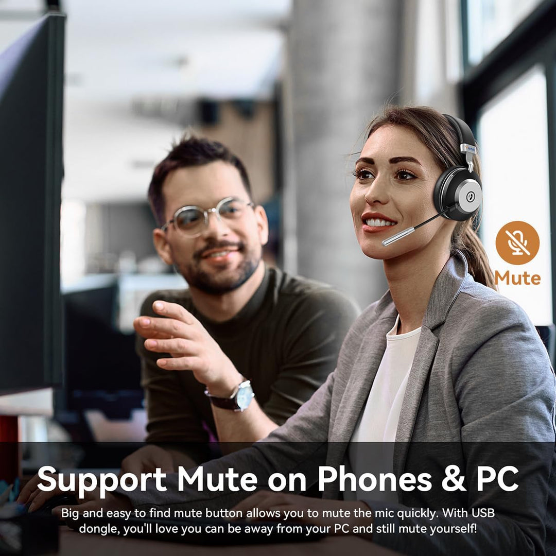 Wantek Kabelloses Headset, Bluetooth Headset mit Mikrofon USB-Dongle, Kabelloses Headset mit Mikrofo