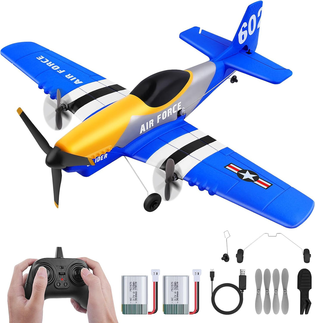 Henakmsl RC Flugzeug, 3 Kanal 2.4GHz RC Flugzeug P51D Mustang Fighter Spielzeug mit 2 Batterien, Fer
