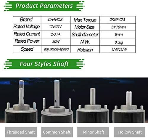 CHANCS 12V 3500RPM Permanentmagnet-Gleichstrommotor 30W CW/CCW Reversibler elektrischer Getriebemoto