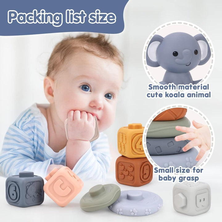REMOKING Baby Stapelspielzeug ab 6 Monate – Montessori Baby Spielzeug aus Silikon, Stapelringe & Bau