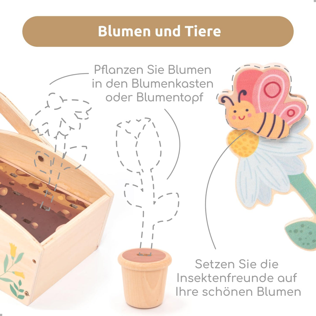 umu® Garten-Set aus Holz für Kinder mit Zubehör - Gartenspielzeug für Kinder, Gartengeräte-Set für M