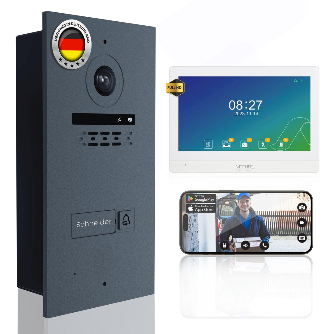 Mathfel 2-Draht Video Türsprechanlage mit Gesichtserkennung – WLAN Monitor, 2MP HD Kamera, 170° Weit