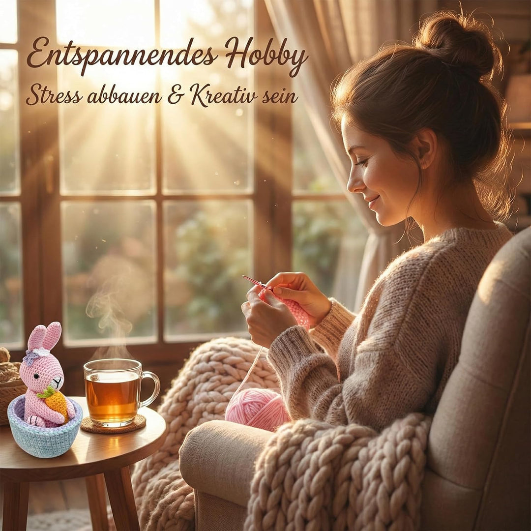 Hoypeyfiy Anfänger-Häkelset für Ostereier und Karotten, Komplettes Amigurumi-Set mit Schritt-für-Sch
