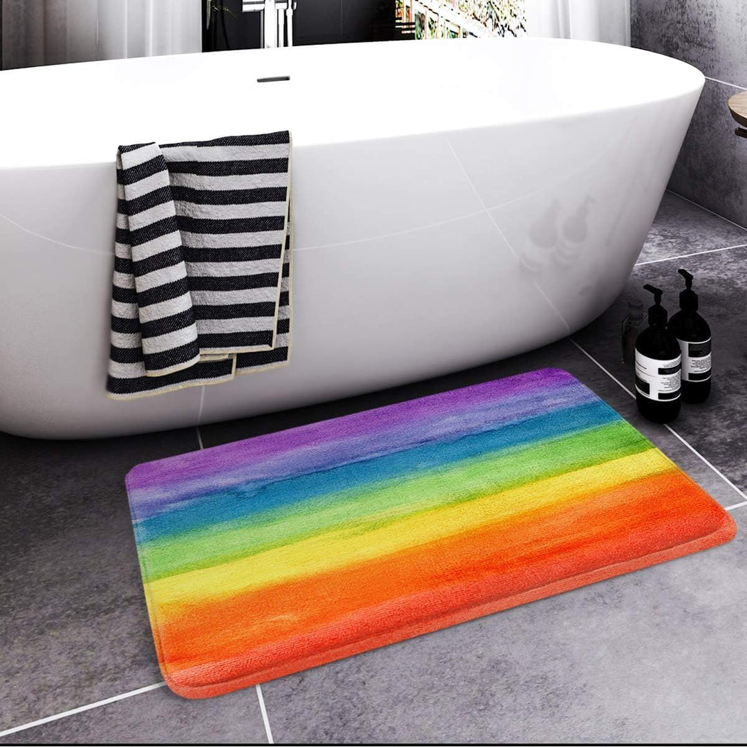 Britimes Badematten für Badezimmer, Badvorleger, rutschfest, bunte Streifen, Regenbogen, waschbarer