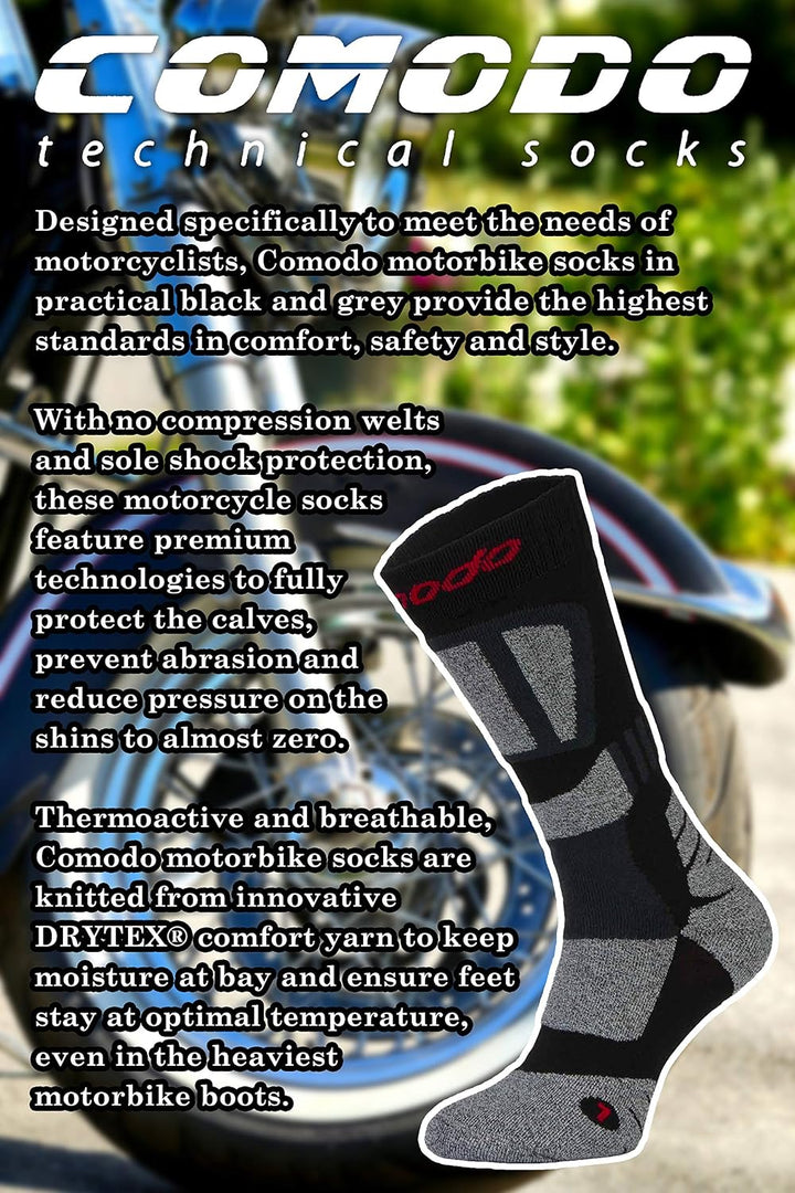 COMODO - Motorradsocken mit Protektoren | Funktionssocken für Sommer DRYTEX | Socken Motorrad für Mo