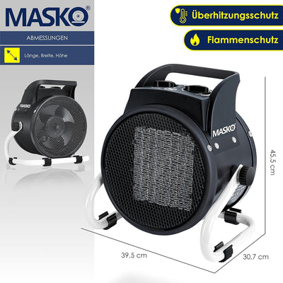 Masko® Elektroheizer Heizlüfter Bauheizer Keramik Heizstrahler elektrisch Heizgerät mit Thermostat E