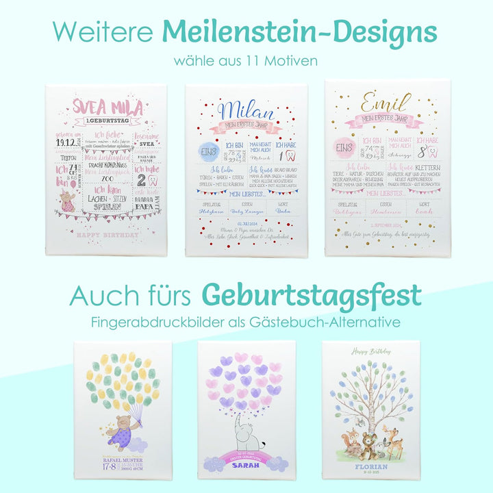 Meilensteintafel als Geschenk zu Babys 1. Geburtstag, individuell zum ersten Geb. Papier & Leinwand
