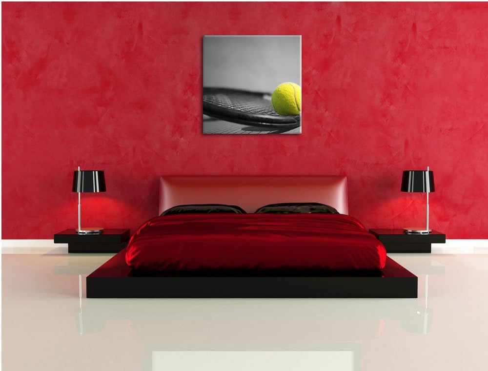 Pixxprint Tennisball Schläger als Leinwandbild/Grösse: 70x70 cm/Wandbild/Kunstdruck/fertig bespannt,