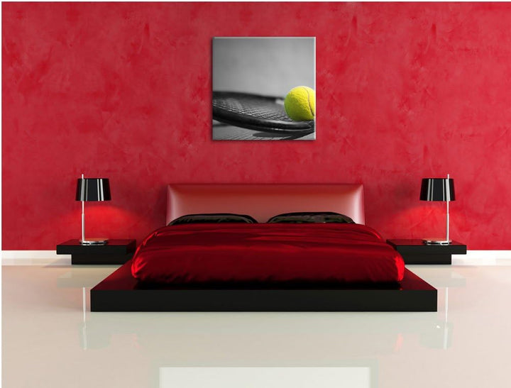 Pixxprint Tennisball Schläger als Leinwandbild/Grösse: 70x70 cm/Wandbild/Kunstdruck/fertig bespannt,