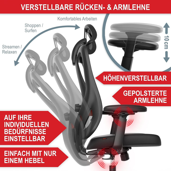 Onbest ergonomischer Premium Bürostuhl – individuell ergonomisch verstellbare Lordosenstütze, Kopfst