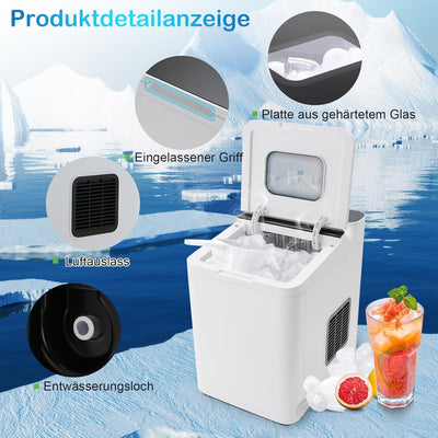 GOPLUS Elektrischer Eiswürfelzubereiter, Ice Maker 12-15kg/24H, Tragbare Eismaschine mit Selbstreini