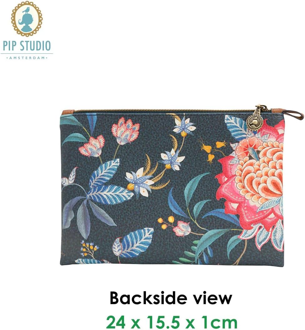 Cosmetic Flat Pouch Medium Flower Festival Dark Blue 24x15.5x1cm