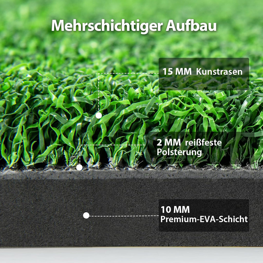GYMAX Golf Abschlagmatte, Golf Übungsmatte mit 2 Gummi-Tees, 2 Ausrichtungsstäben & 6 Abschlagpositi