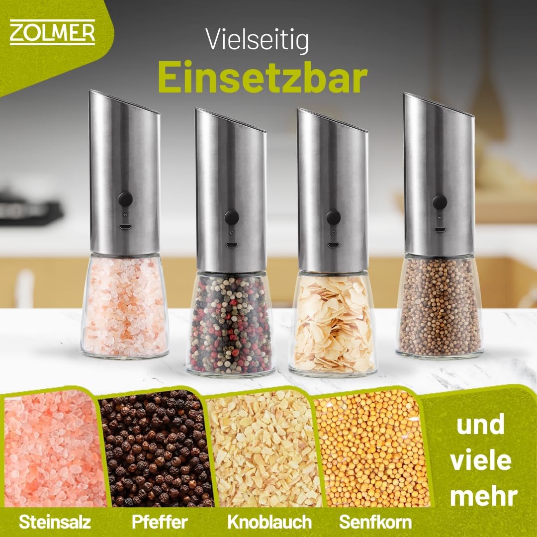 Salz und Pfeffermühle Elektrisch mit Wiederaufladbaren Akkus, Einstellbarem Mahlgrad für Gewürze, Sa