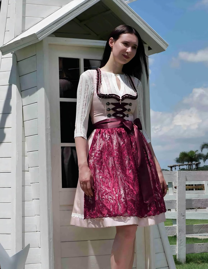 Dirndlwelle Dirndl Damen,Dirndl Schuhe Damen Elegante Kleid für Besondere Anlässe Trachtenkleid Dame