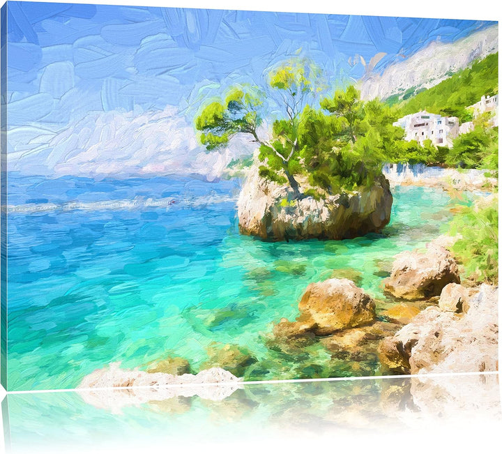 Pixxprint Dalmatia Strand in Kroatien als Leinwandbild/Grösse: 100x70 cm/Wandbild/Kunstdruck/fertig