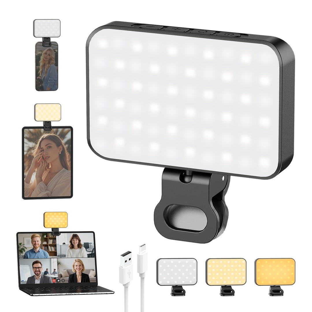 Smiling Shark Selfie Lampe, Handylicht Aufladbar Kompakt & Ultraleicht mit verstellbarem Winkel 3 Fa