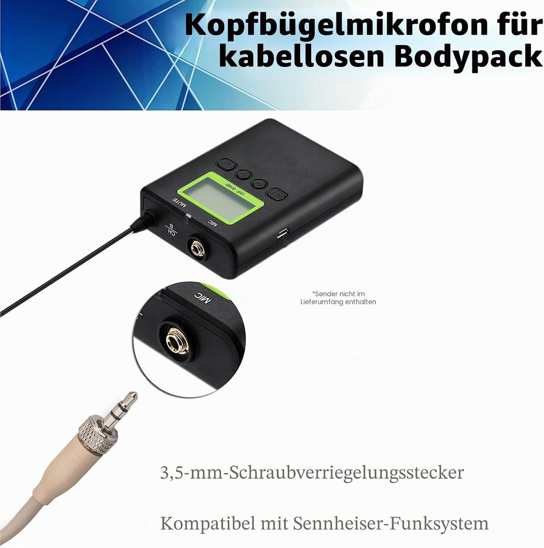 Sujeetec Headset Mikrofon Stirnband mic für Sennheiser kabellos Bodypack Transmitter Taschensender -