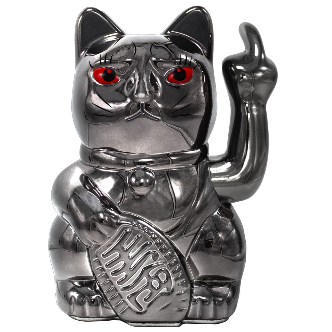 ANGRY CAT - Winkekatze Lucky CAT - Lustige winkende Katze - japanische Winkkatze mit Stinkefinger -