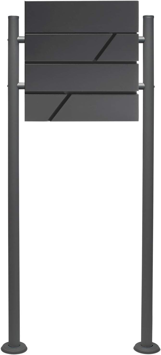 Wiltec Briefkasten Set V14 Anthrazit mit Ständer, Wandbriefkasten mit Schloss und Zeitungsrolle, Pos