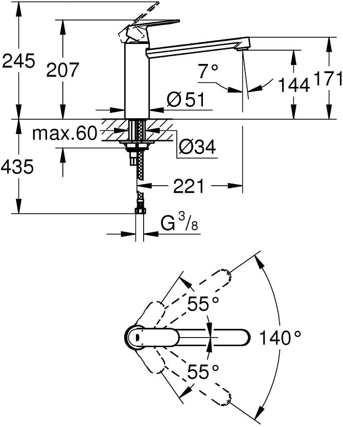 GROHE Eurosmart Cosmopolitan - Spültischarmatur (mittelhoher Auslauf, Schwenkbereich 140°, langlebig