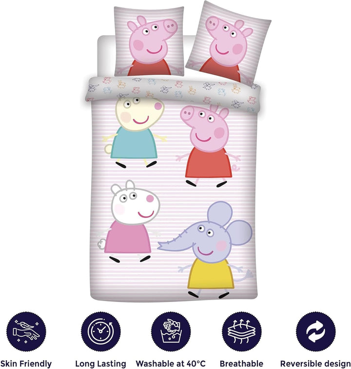 Peppa Pig Kinderbettwäsche-Set in Junior-Grösse | Bettdeckenbezug 100x135 cm + Kopfkissenbezug 40x60