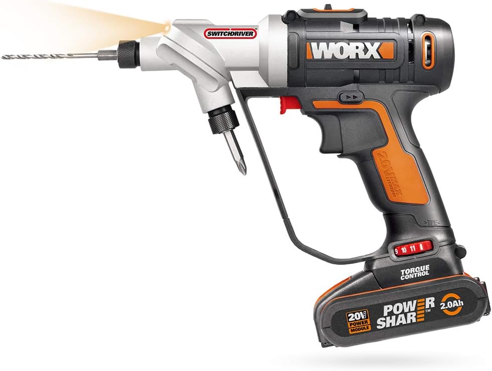 WORX WX176.3 SwitchDriver Akkuschrauber 20V mit drehbarem Doppel-Bohrfutter – Elektrische Drehmoment