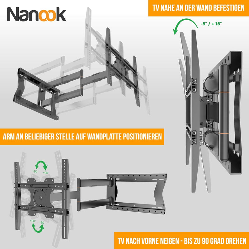 Nanook 2120 Langarm-TV-Wandhalterung für 42-75-Zoll-Fernseher, Extra langer Auszug bis zu 120 cm, St