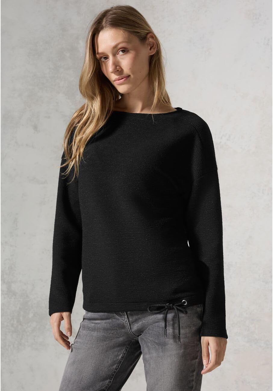 Cecil Damen Rippstrick Pullover XS Schwarz, XS Schwarz