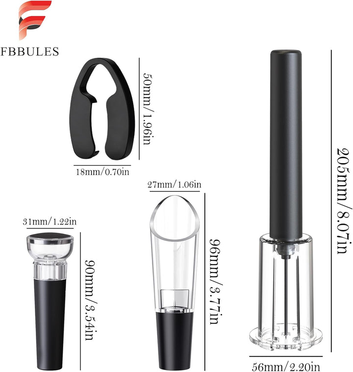 FBBULES 4 Stück Druckluft Korkenzieher Set - Druckluft Flaschenöffner mit Folienschneider, Vakuumsto