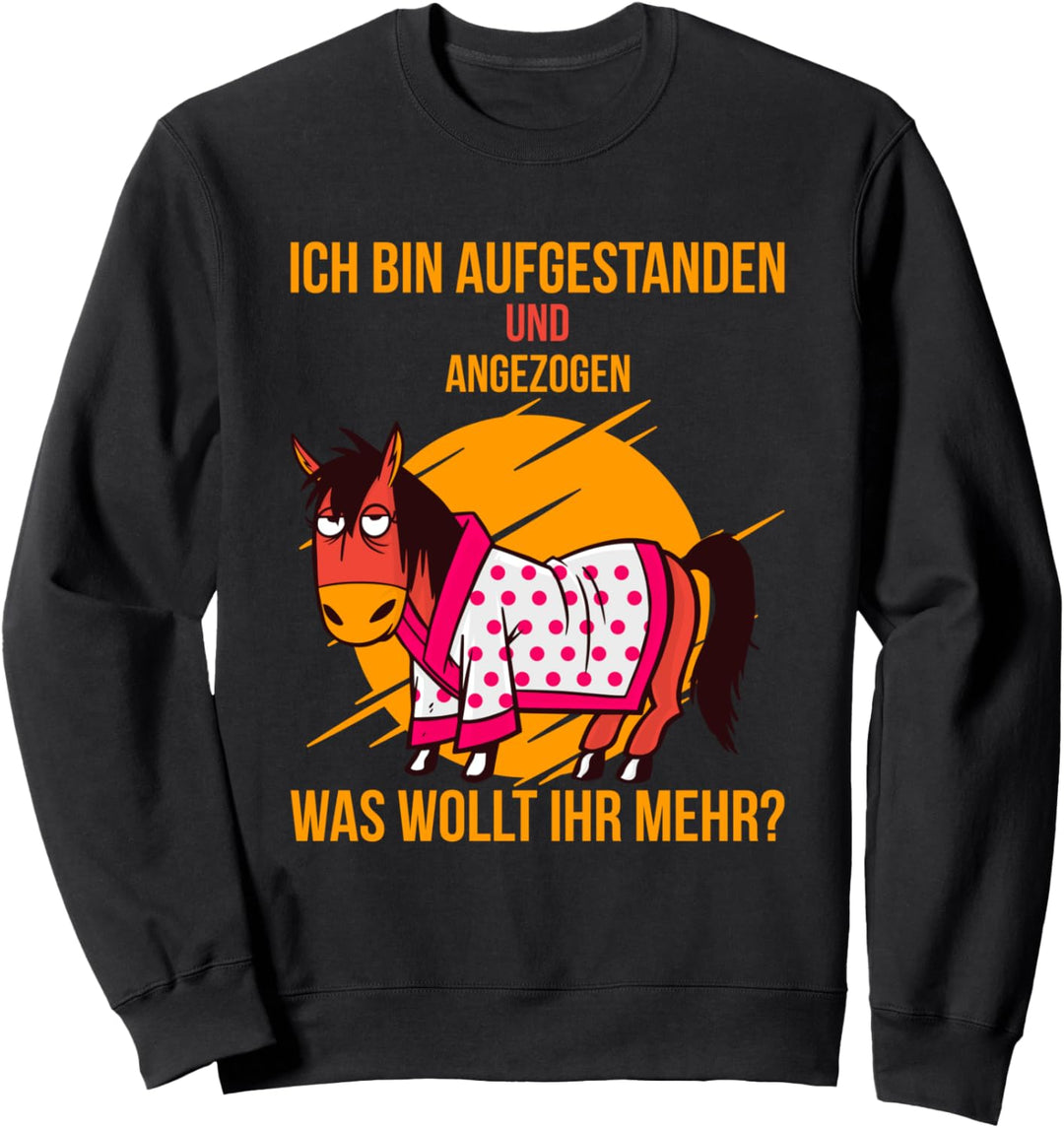 Ich bin aufgestanden was wollt ihr mehr lustiges Pferde Sweatshirt