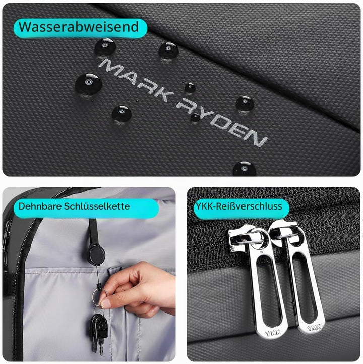 MARK RYDEN 30-45L Geschäftsreiserucksack, Erweiterte Umhängetasche, multifunktionaler Nass- und Troc