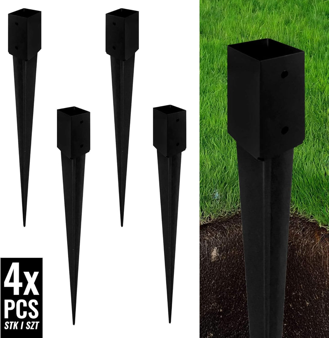 ADGO - 4er Set - Einschlagbodenhülse, Pfostenträger für Holzpfosten - 70x750mm - Quadratische Basis
