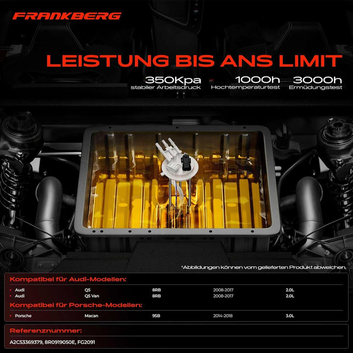 Frankberg 1x Kraftstoffpumpe Fördereinheit Kompatibel mit Q5 8RB 2.0L 2008-2017 M.a.c.a.n 95B 3.0L 2
