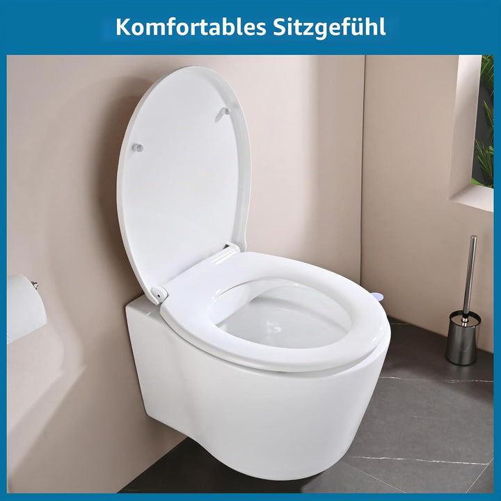 WC Sitz mit Absenkautomatik Oval Weiss, Toilettendeckel mit Rauten, Klobrille mit Schnellverschluss,