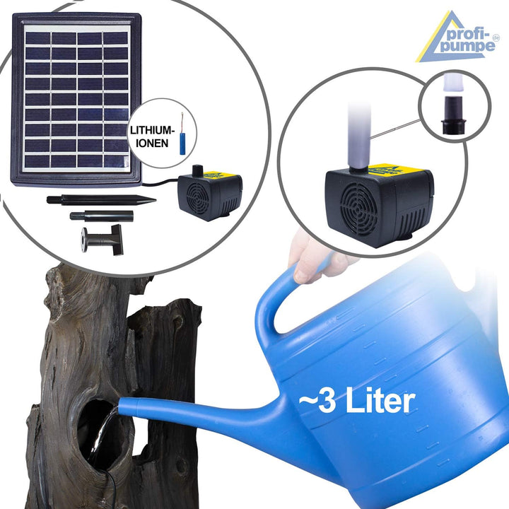 AMUR Solar Gartenbrunnen Brunnen Solarbrunnen Wald-ZAUBER mit LED-Licht, Zierbrunnen Wasserfall Gart